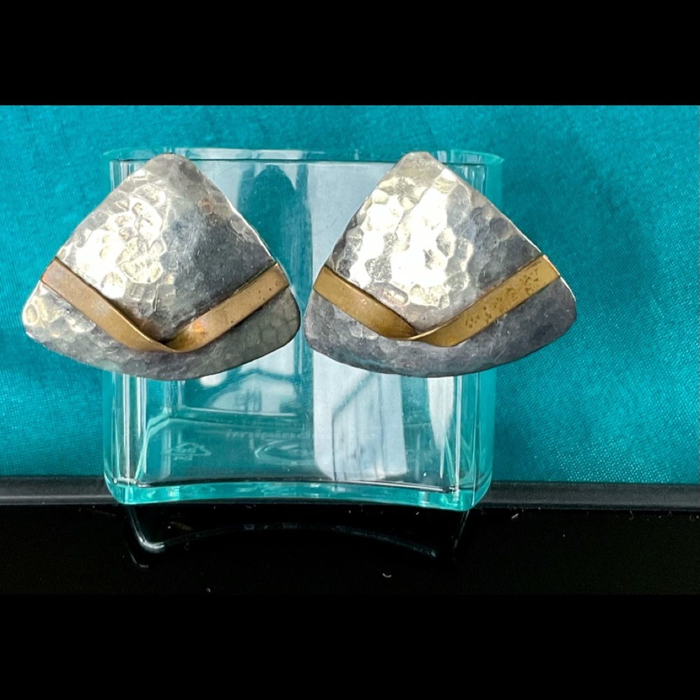 Drop Hammered Earrings 1” Sterling Silver, Brass.